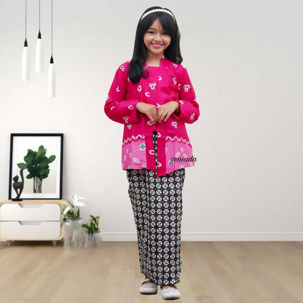 kebaya anak kutubaru panjang jumputan warna lengkap/ baju kartini perempuan/jumputan SETELAN ANAK tk