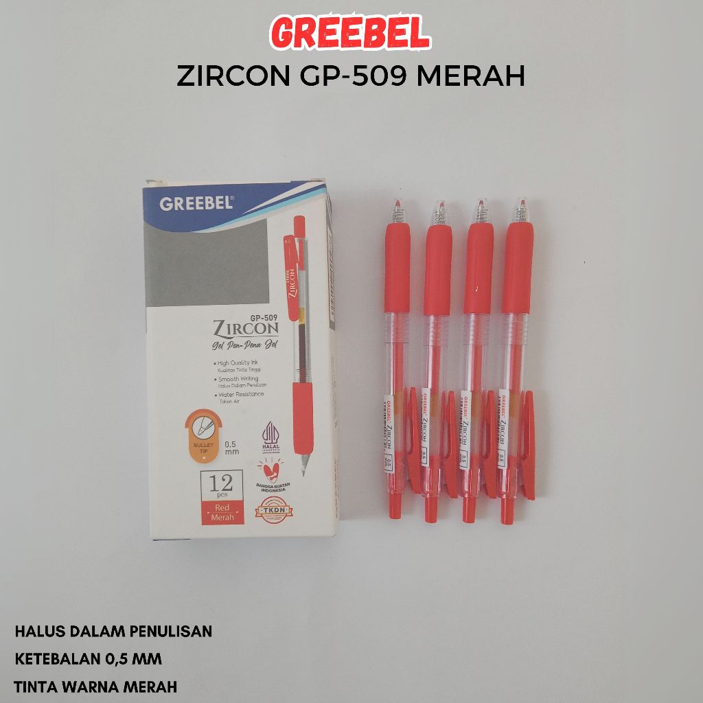

GREEBEL PULPEN GEL / Gel Pen Zircon GP-509 0.5 Merah / Ballpen Gel Ballpoint Bolpen Bolpoin Pena Gel
