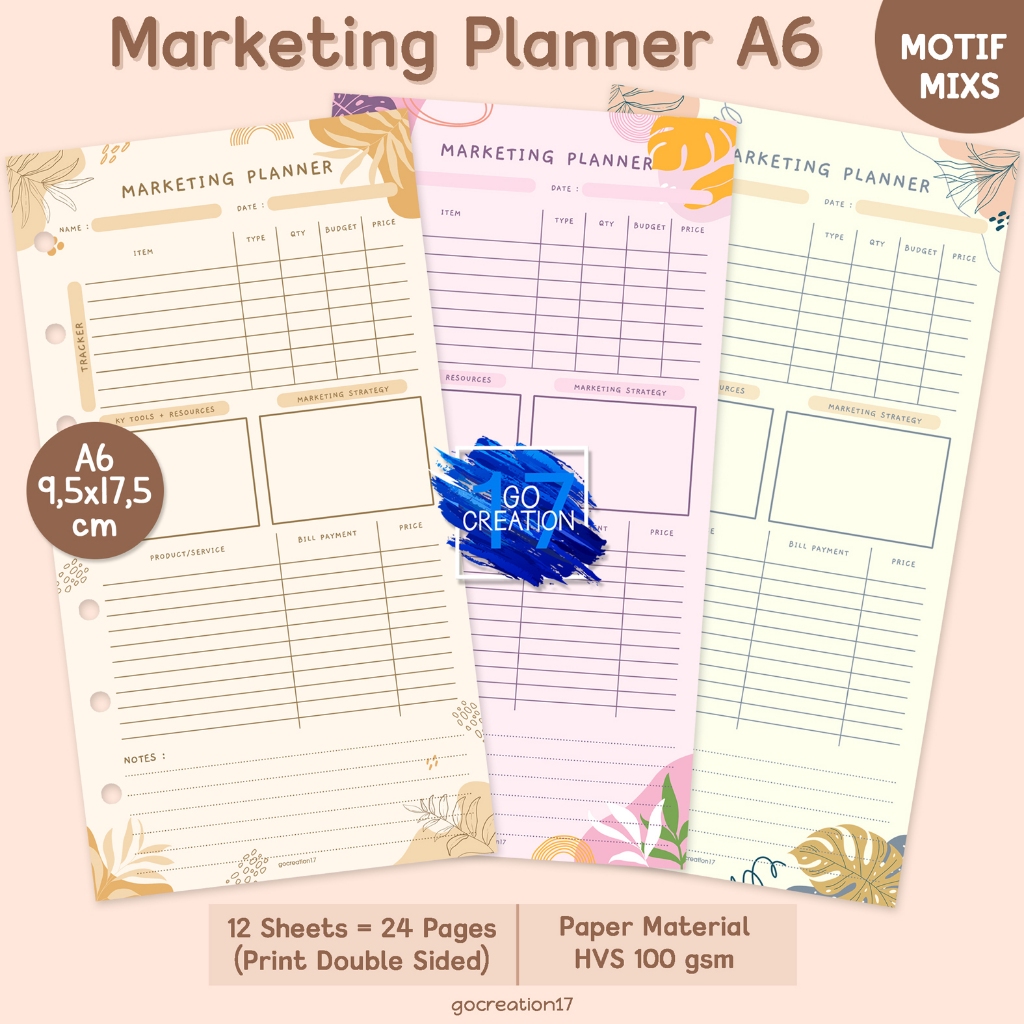 

Buku Planner Refill Kertas Binder Marketing Plan Motif Premium A6