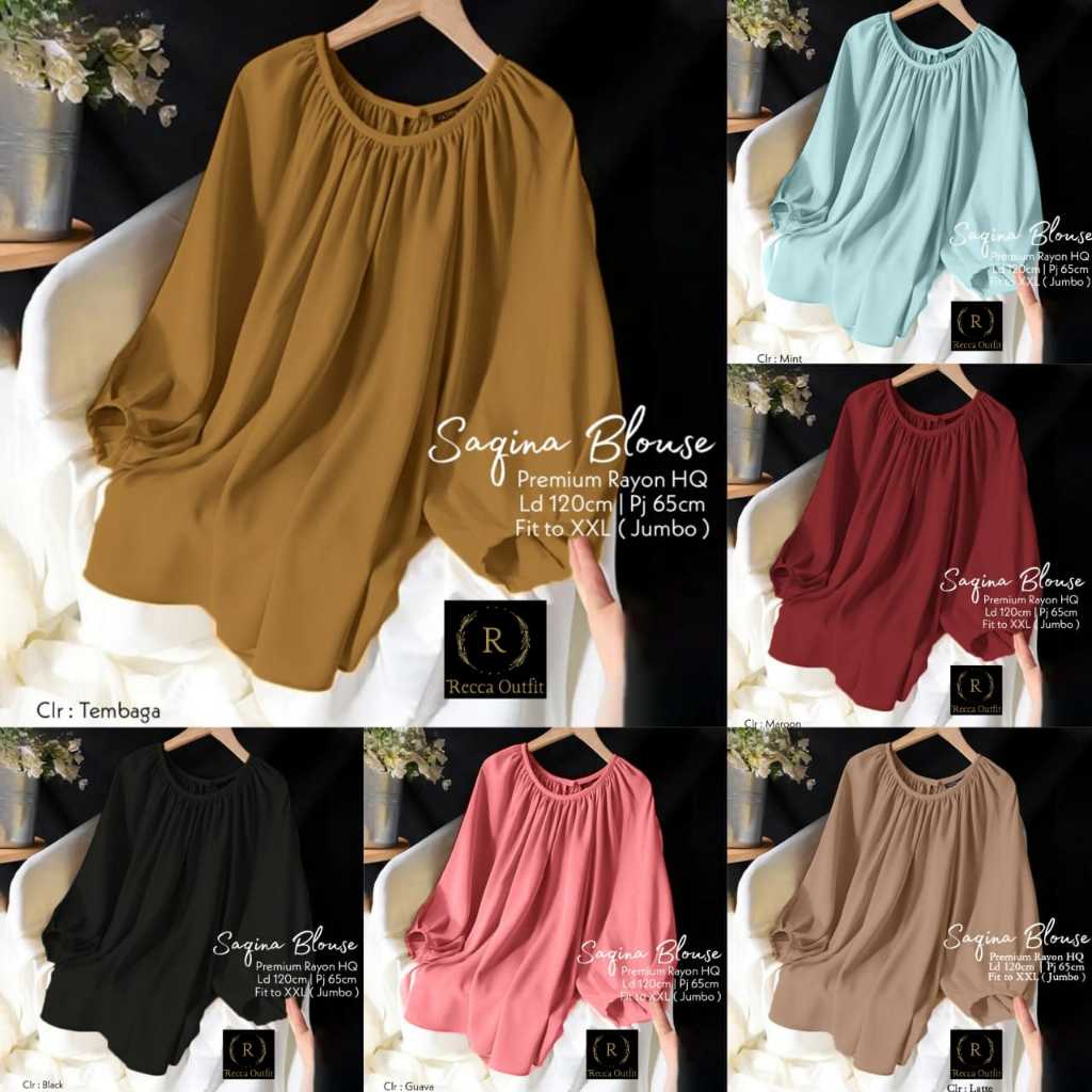 Saqina Blouse Atasan Blus Wanita Bigsize Ld 120 Polos Jumbo XXXXL Premium Linen Rami