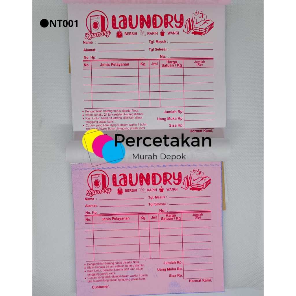 

Nota Laundry Buku Kwitansi Nota 2ply , nota bon loundry NCR carbon ukuran 1/6 folio