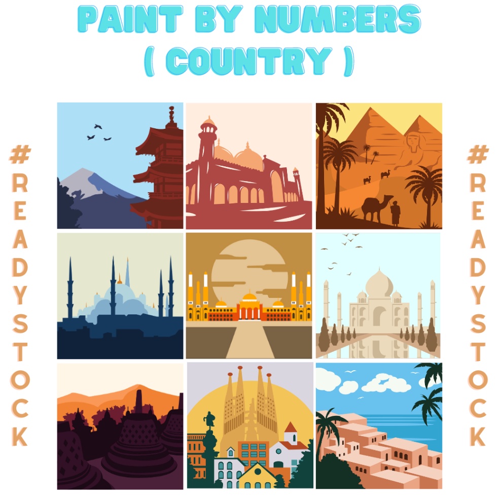 

KODE H42D Paint By Number Kit Country l DIY Paint by Number KIT l Canvas Lukisan 2 x 2 cm yemen india japan mesir maroko pakistan spanyol