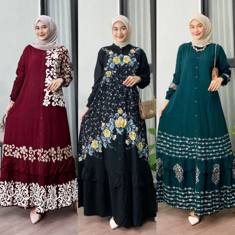 GAMIS TWILL ORI PREMIUM ABAYA PELANGI PEKALONGAN GAMIS RAYON