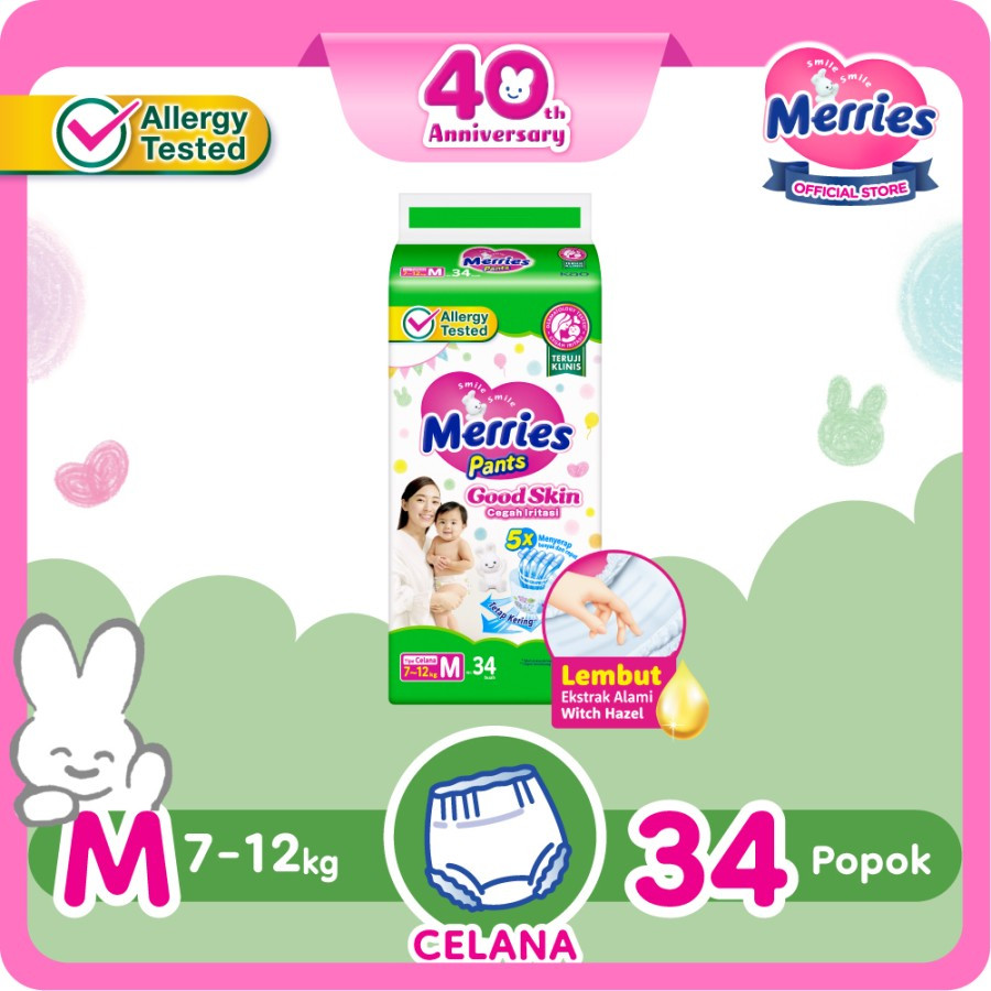 Merries Good Skin Pants M34 M-34 M32+2 Popok Bayi