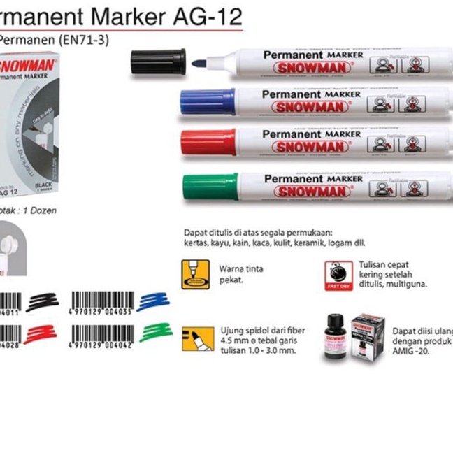 

Wah Spidol Permanent Marker Snowman AG 12 1pak12pcs