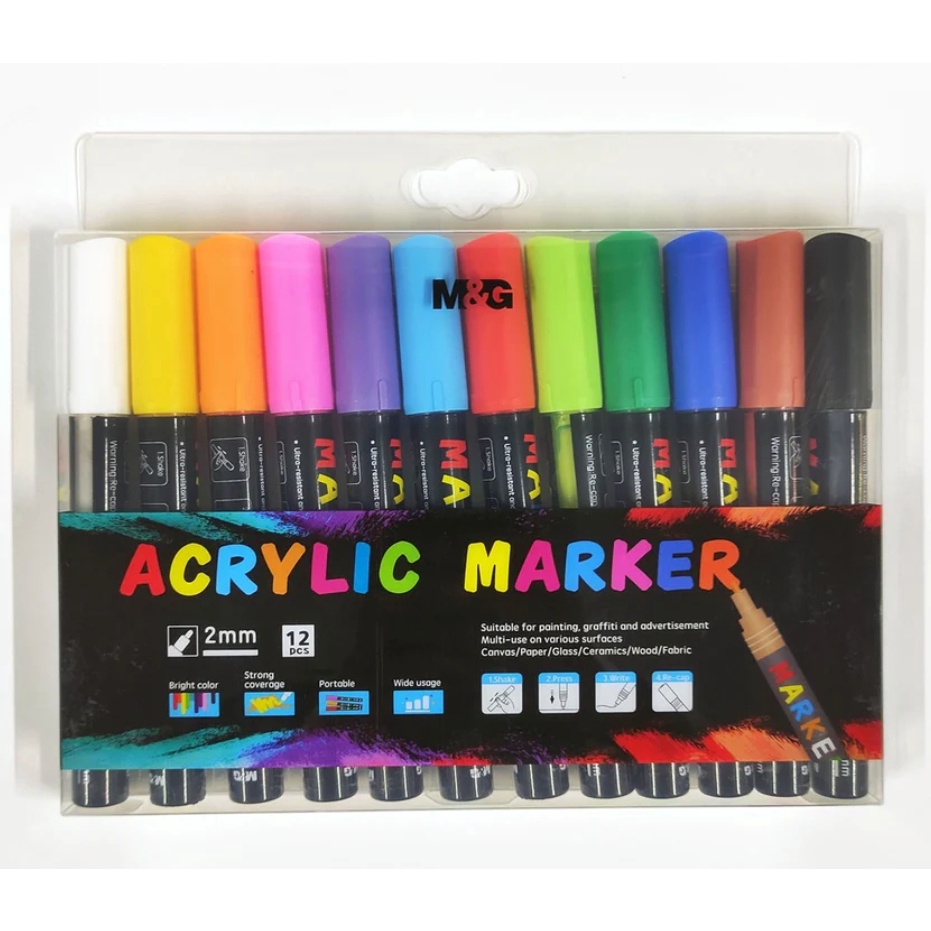 

FG2 MG Spidol Akrilik Acrylic Marker Set 12 Multifungsi Paint Marker Segala Permukaan