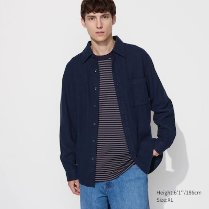 UNIQLO Kemeja Flannel Flanel Polos Lengan Panjang Shirt ORIGINAL