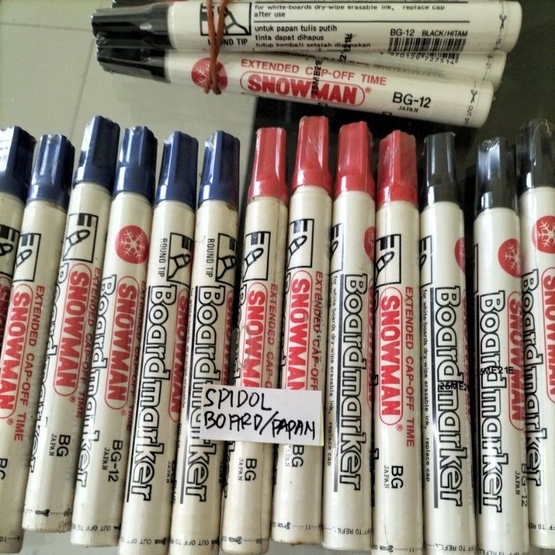 

SPIDOL SNOWMAN G. BOARD MARKER:MERAH,HITAM,BIRU/SPIDOL UJTUK PAPAN.3biji-mix(merah,hitam,biru),(3biji-1warna).SPIDOL SNOWMAN G12/ PERMANENT:merah,biru/1biji