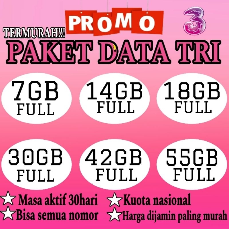 Paket Data Three 3 Happy, always on, Unlimited Nasional Semua Nomor dan Wilayah