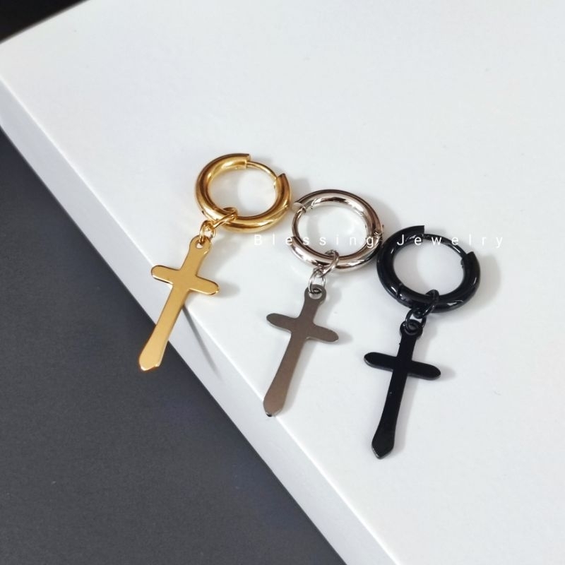 1 PCS Anting Tusuk Salib Pria Wanita Anting Tindik Salib