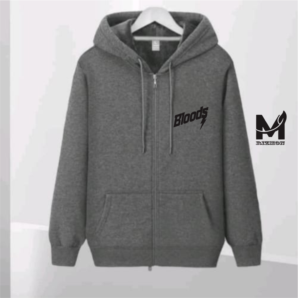 Rizmon Distro Bloud Logo Black On Black Hoodie Zipper Crop Top l Jaket Pria & Wanita