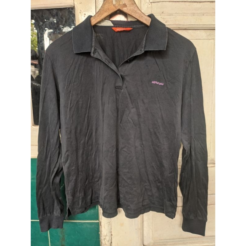 preloved  kaos hitam kerah / pl kaos kerah lengan panjang / second kaos panjang