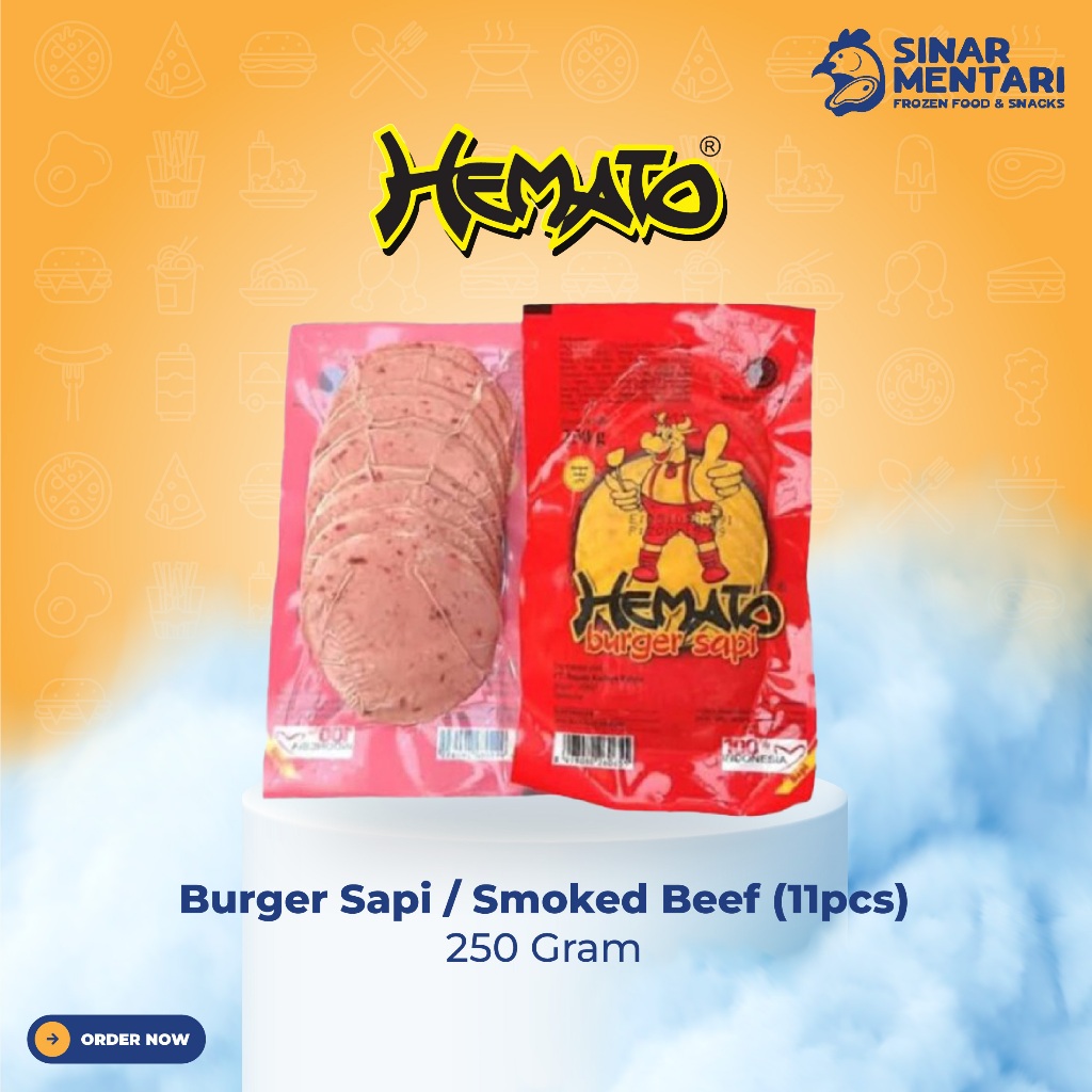 

Hemato daging burger smoked beef isi 11 250gram