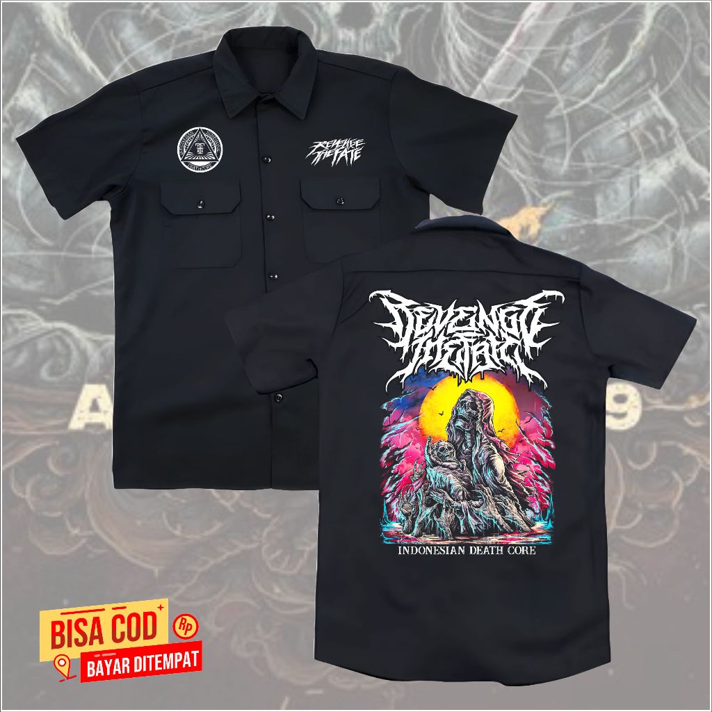 KEMEJA WORKSHIT RTF REVENGE THE FATE pendek pria band original distro - WORKSHIT pendek  Revenge the