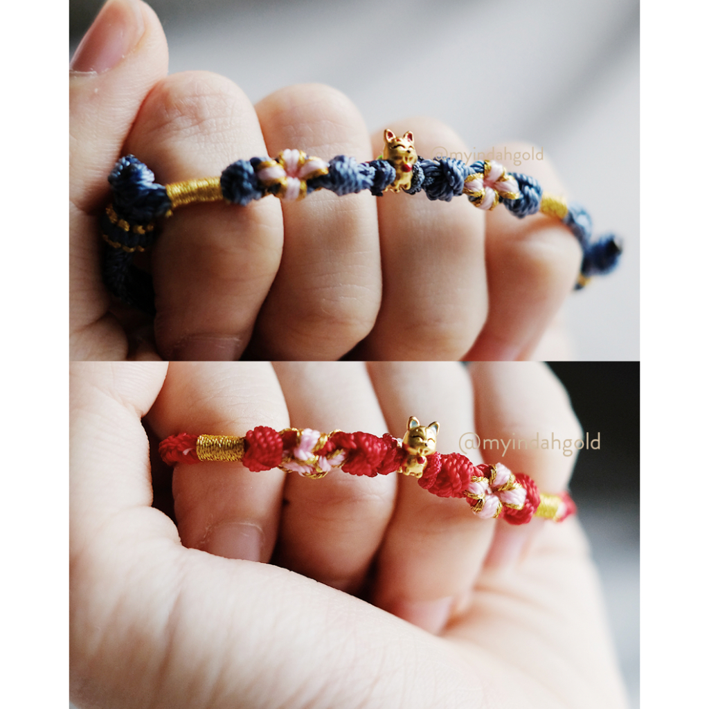 Charm Emas 24k HK Hongkong 999% Gelang Tali Emas Asli Charm Rubah Fox - Gold Bracelet