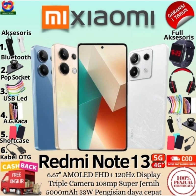 HP BARU XIAOMI REDMI NOTE 13 | NOTE 12 | NOTE13 5G 8/256GB Ram Upto 16GB GARANSI RESMI 100% ORIGINAL