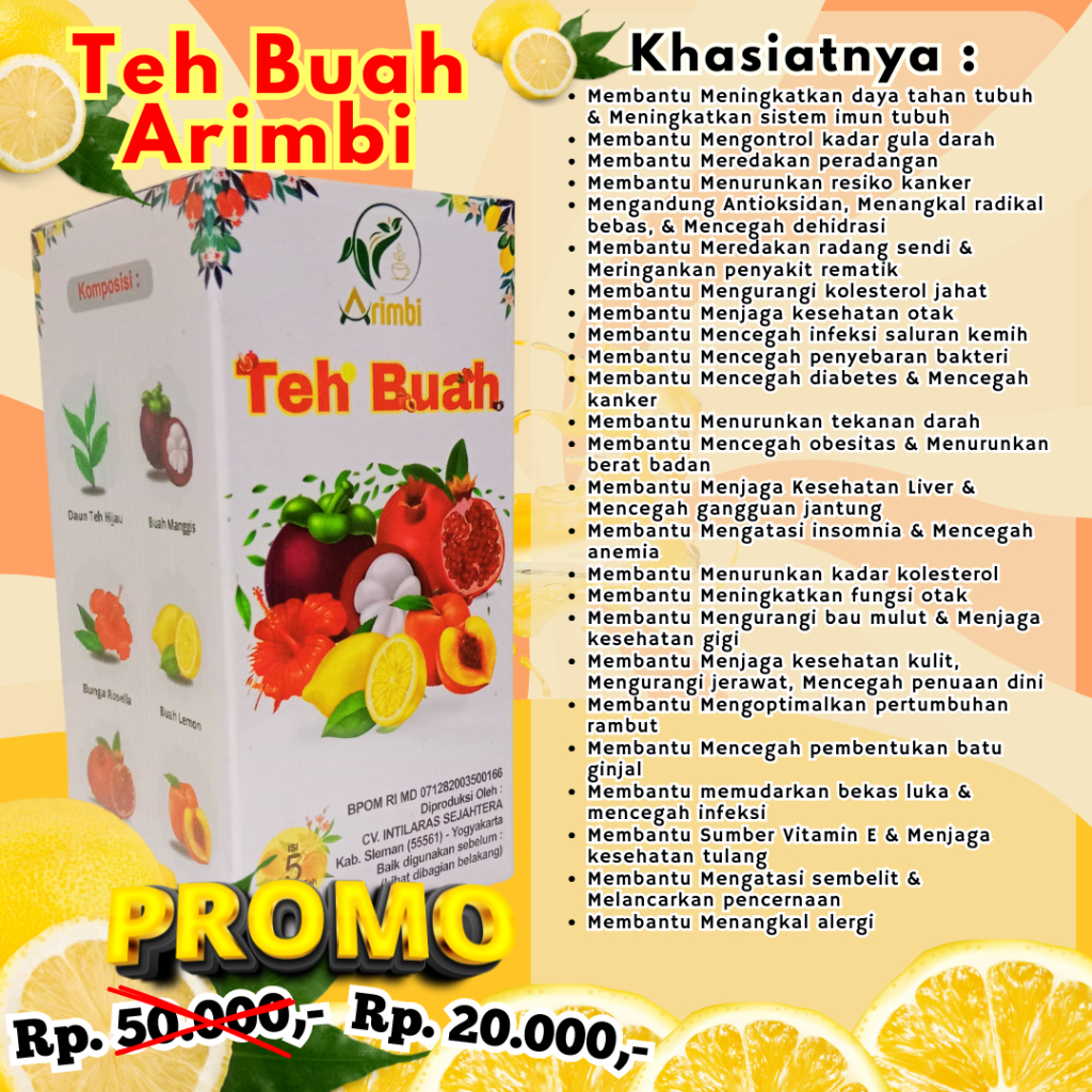 

Teh Buah Arimbi, Teh Arimbi, Teh Buah,Teh Buah Untuk Membantu Mengurangi kolesterol jahat,Teh Buah Untuk Membantu Menjaga kesehatan otak,Teh Buah Untuk Membantu Melancarkan pencernaan,