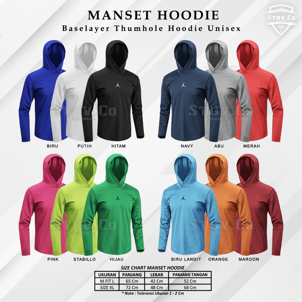 Manset Hoodie Pria Lengan Panjang Jari Manset Baselayer Hoodie Olahraga Pria Wanita