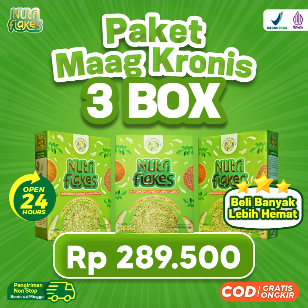

Nutriflakes Paket Maag Kronis 3 Box - Sembuhkan Asam Lambung Minuman Umbi Garut Ektrak Daun Kelor Psyllium Husk Gula Aren Herbal Magh Gerd Adalah Penyakit Asam Lambung