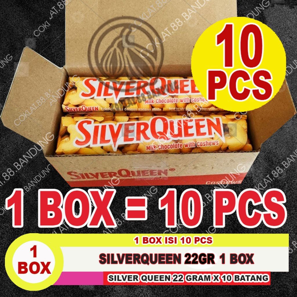 

COKLAT SILVERQUEEN 1 BOX 22GR ex 25GR, SILVER QUEEN METE 25 GR 1 DUS ISI 10 PCS X 22 GRAM