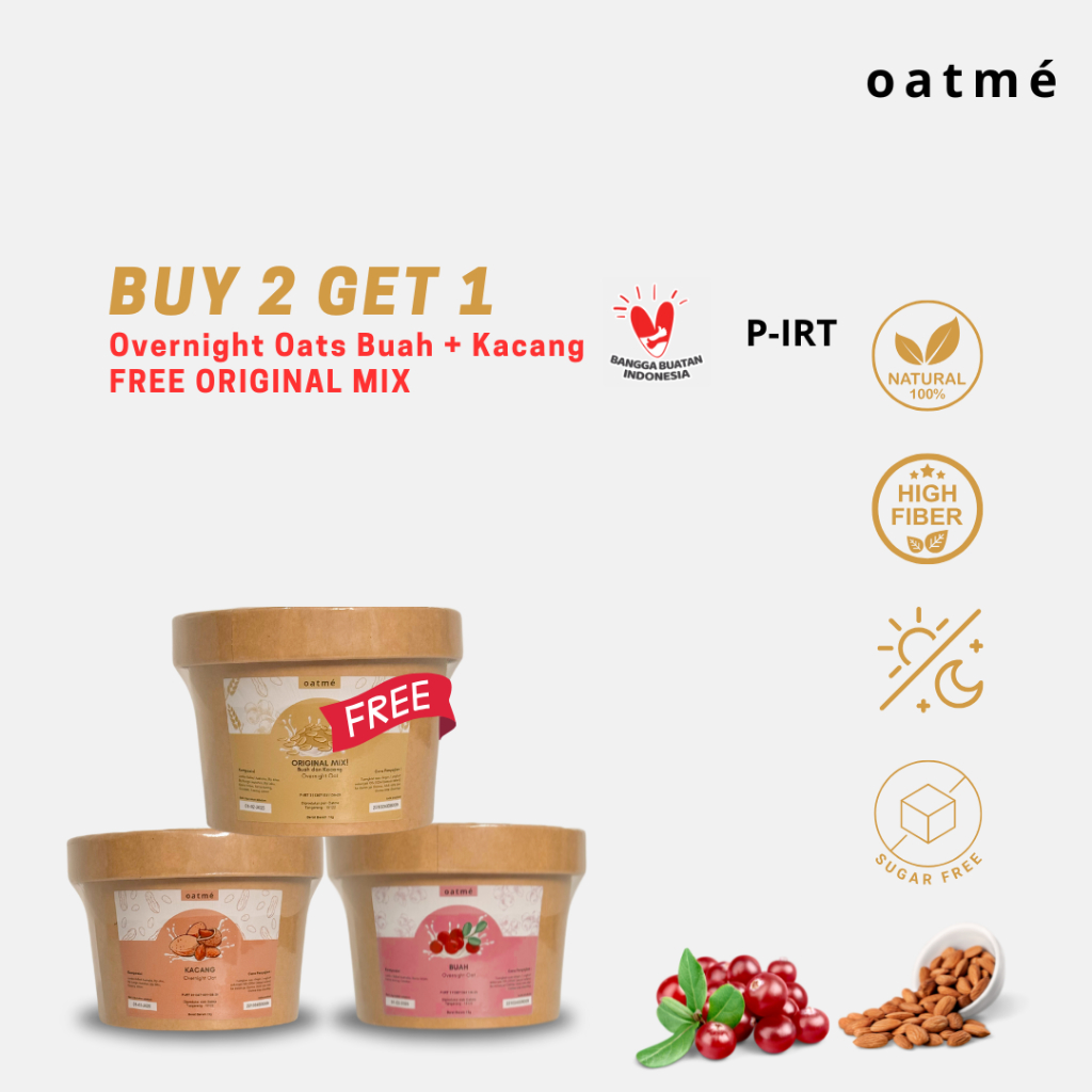 

OATME - Overnight Oats BUY 2 GET 1 Buah Kacang Original Mix 75 Gram