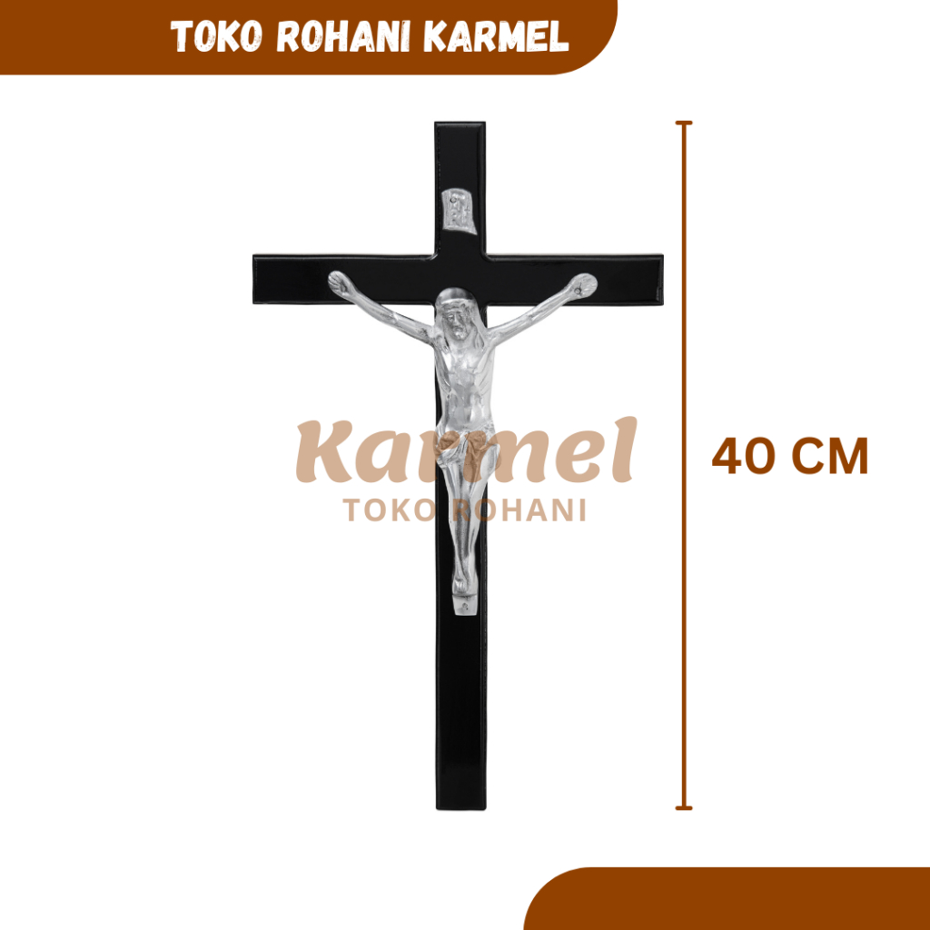 SALIB GANTUNG SILVER KATOLIK 40 CM (HITAM) / SALIB DINDING BESAR / SALIB GANTUNG / SALIB KAYU KATOLI