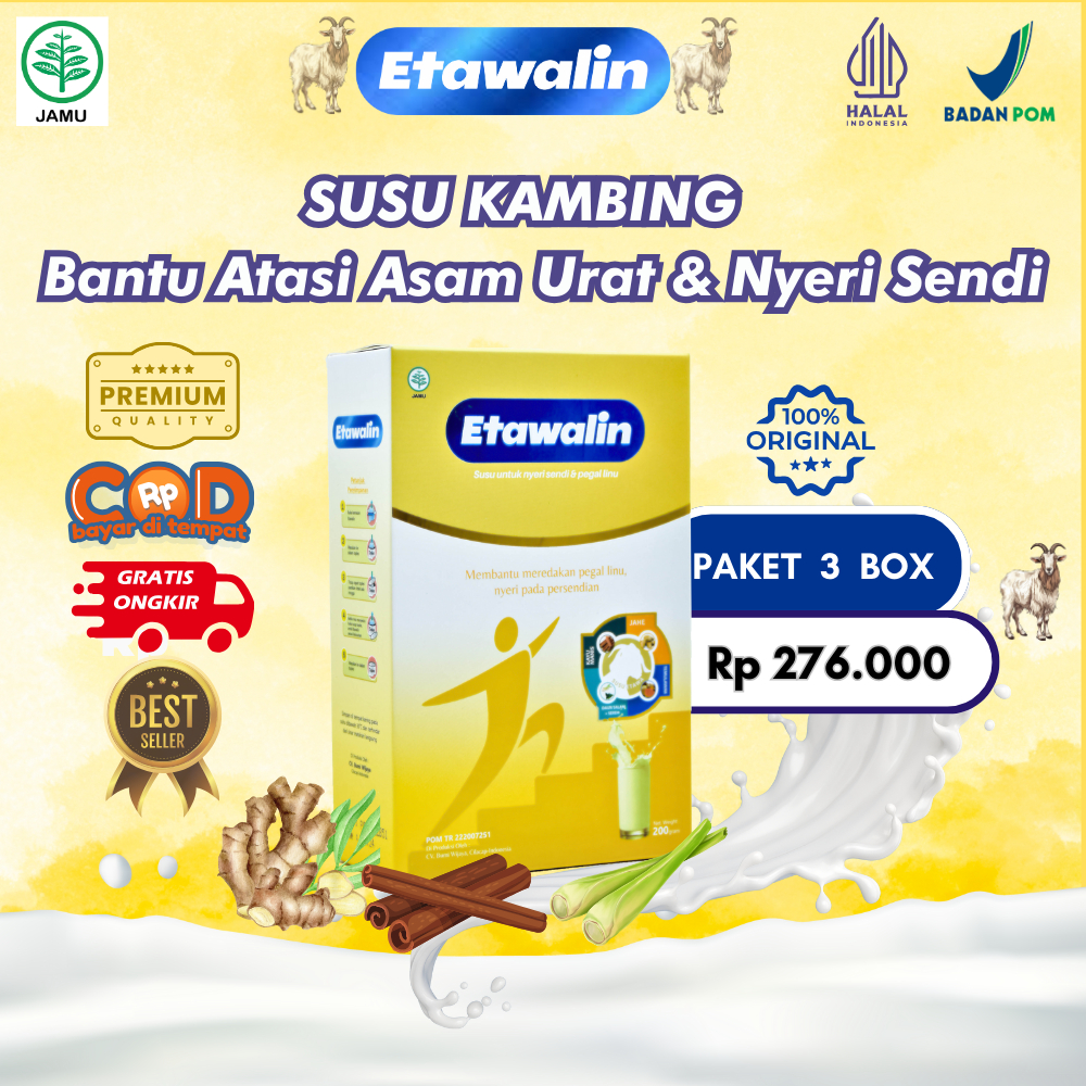 

Etawalin Susu Kambing Bantu Atasi Asam Urat & Nyeri Sendi Paket 3 Box