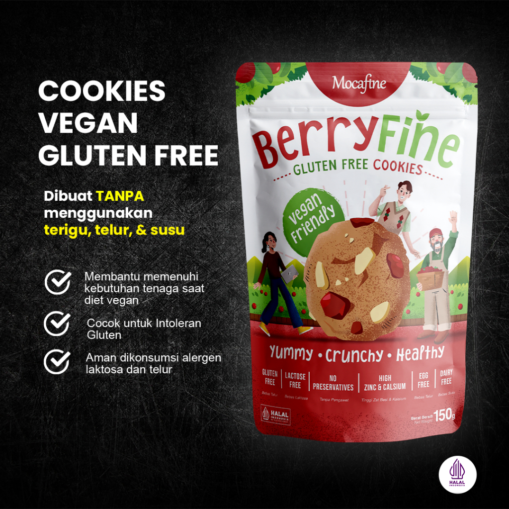

Mocafine Cemilan Diet Bebas Gluten Cookies Gluten Free Berryfine 150gr