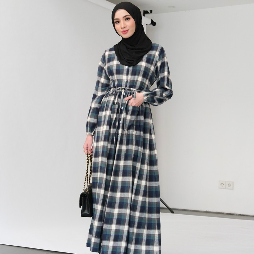 GONEGANI OFFICIAL - Dress Motif Tartan Bahan Flanel Union Dress