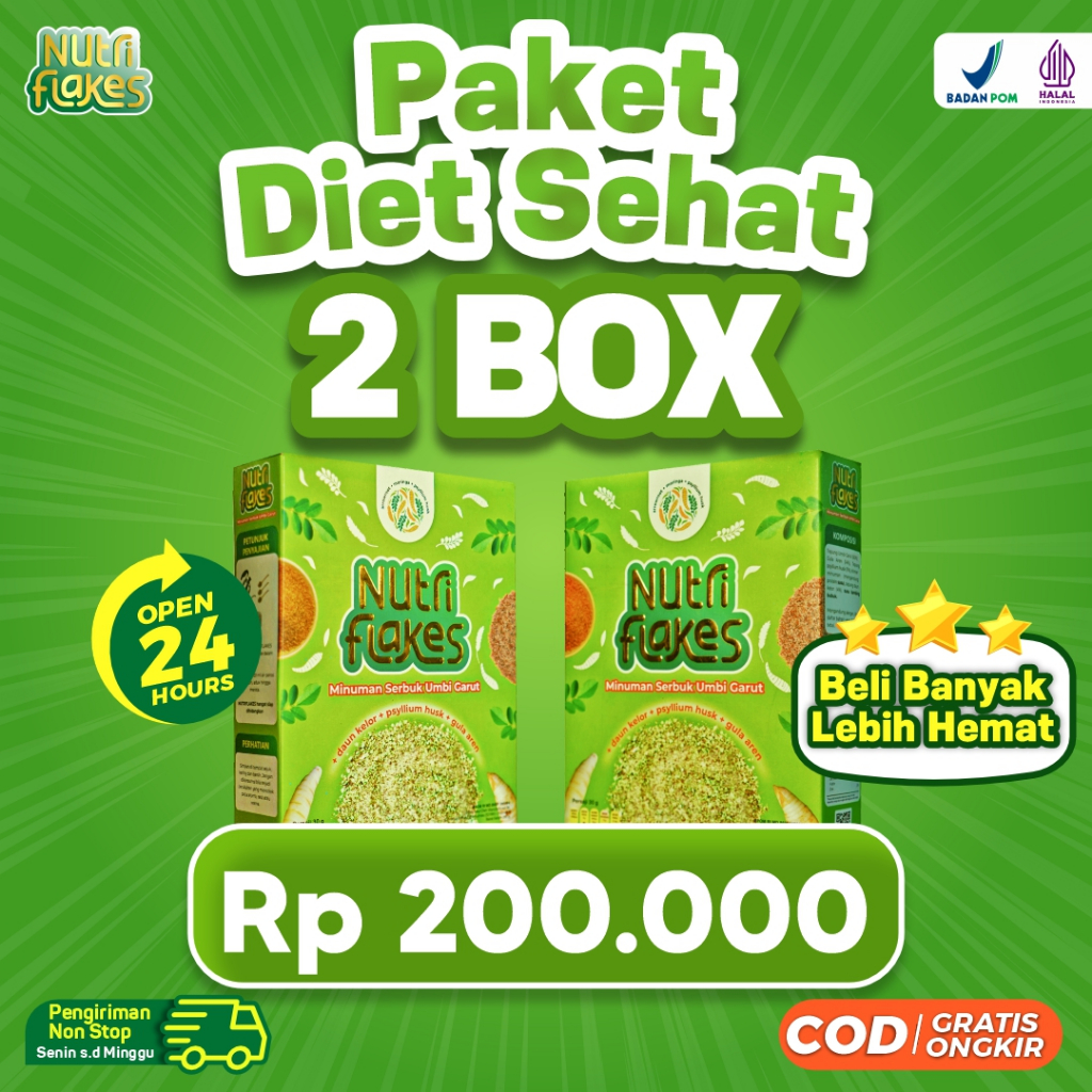 

Paket Diet Sehat 2 Box Nutriflakes - Minuman Sehat Untuk Program Diet Sehat Bantu Atasi Asam Lambung & Maag 100% Alami Umbi Garut Asli Dengan Psyilium Husk & Daun Kelor Solusi Perlancar Pencernaan Bantu Terapi Asam Lambung