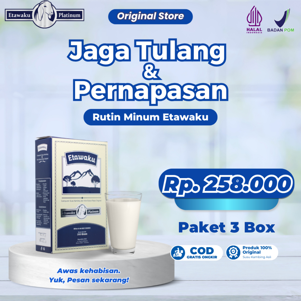 

Etawaku Platinum Susu Kambing Etawa Untuk Nyeri Sendi dan Sesak Nafas 3 Box