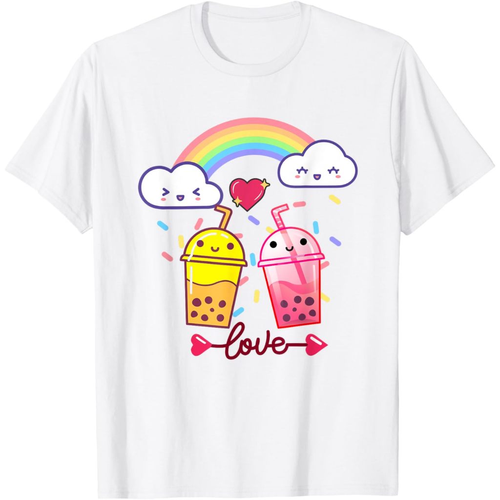 Kaos Anak Cute Kawaii Bubble Boba Milk Tea - Funny Rainbow Heart arrow T-Shirt Pakaian Fashion Baju 