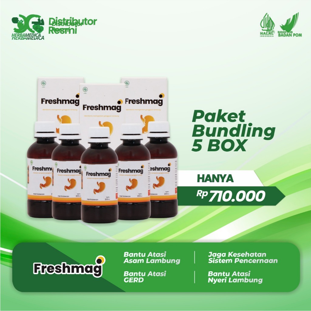 

Paket 5 Box Freshmag - Madu untuk Lambung Sehat dalam hitungan jam dengan Madu Herbal Obat Magh Obat Lambung Gerd Infeksi pada lambung Obat Keracunan Memperkuat Organ Pencernaan Memperlancar Sirkulasi Darah Obat Asam Lambung Keracunan