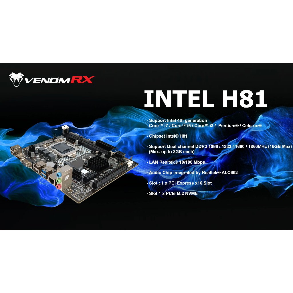 Motherboard Mobo Intel VenomRX H81 H81M M.2 NVMe | DDR3 | LGA1150 | Micro M-ATX | Garansi 1 Tahun