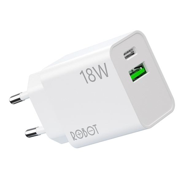 ROBOT RT-F2 Kepala Charger 18 WATT Fast Charging 3A Batok Charger Dual Port USB dan Port Type-C