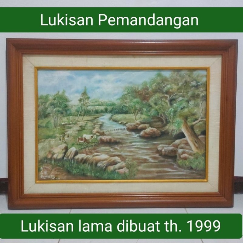 Lukisan pemandangan cat minyak kanvas