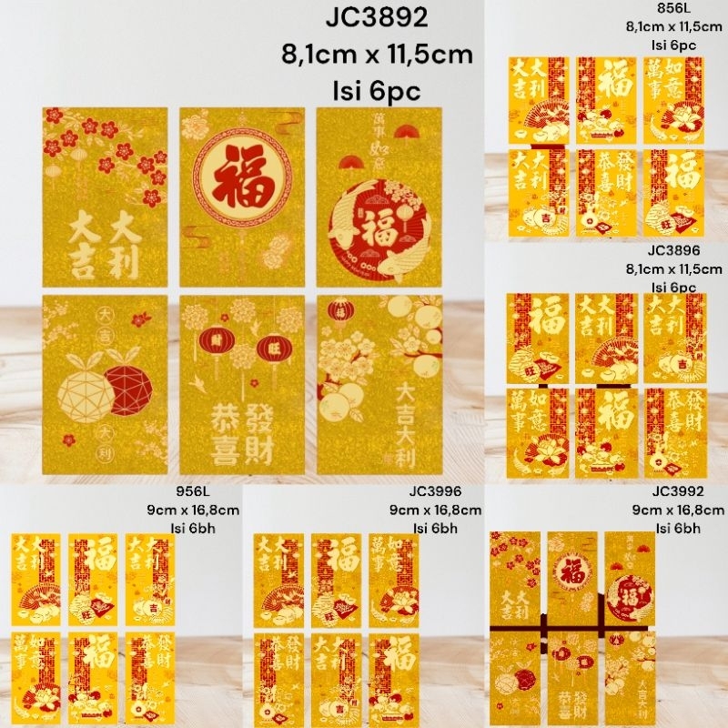 

Angpao warna emas glitter pasir gold imlek premium high quality import 1 pack isi 6bh konyen chinese new year