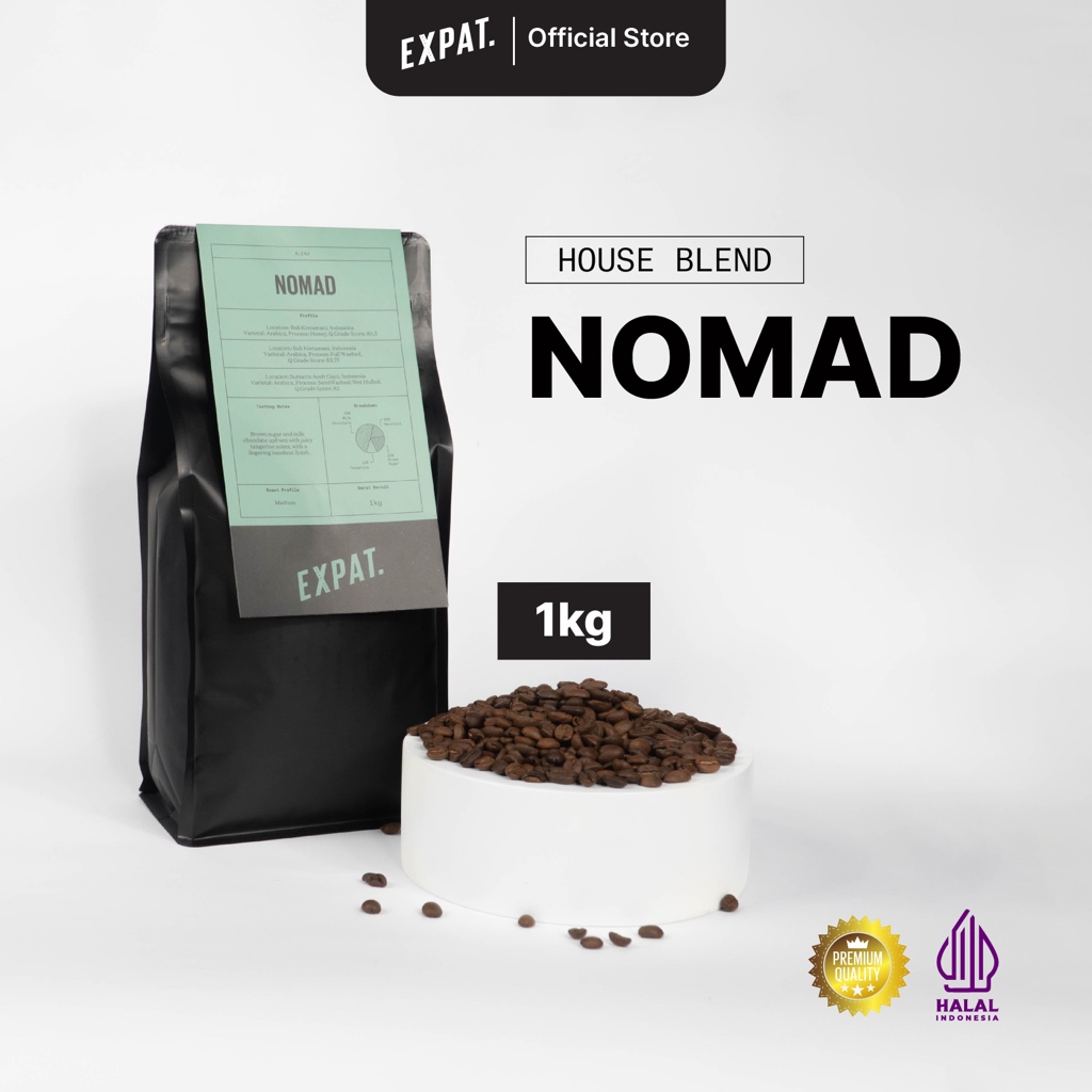 

Expat Roasters Specialty Coffee Nomad Espresso Blend Beans Biji Kopi dan bubuk kopi Arabika 1kg