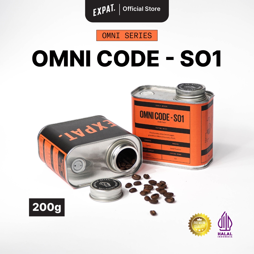 

Expat Roasters Specialty Coffee Beans Omni Code Single Origin SO1 Biji Kopi dan Bubuk Arabika 200gr Aceh Gayo Arabika