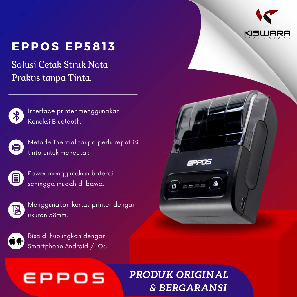 EPPOS EP5813  Printer Thermal printer bluetooth portable mini baterai