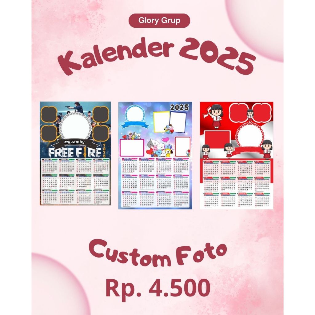 

KALENDER DINDING 2025 CUSTOM FOTO [12 BULANAN] UKURAN A3+ - FREE LUBANG