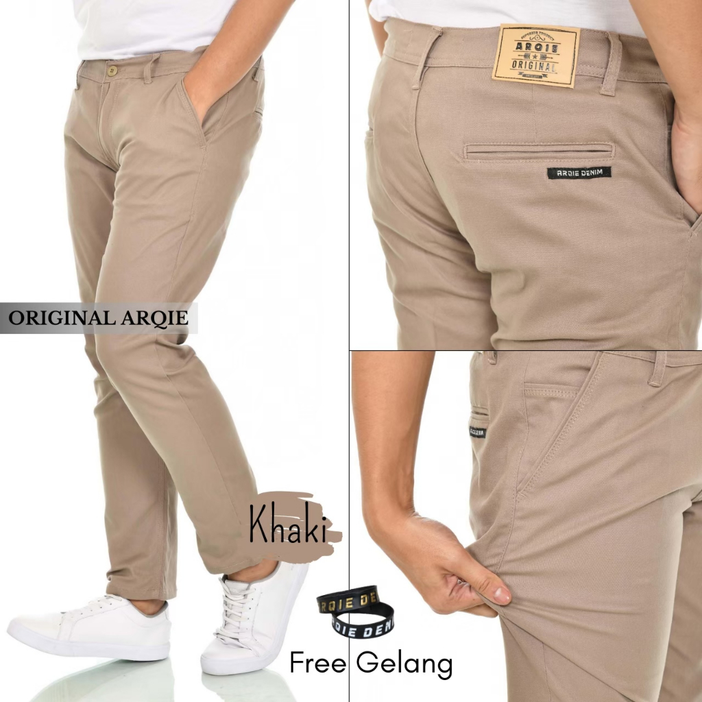 ARQIE Celana Chino Skinny Pria Bahan Melar Dan Tebal Original