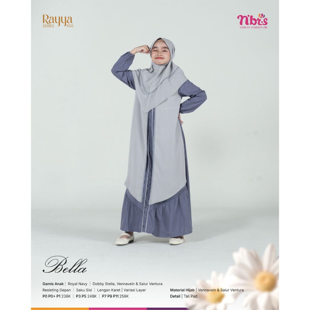 Nibras Rayya Series BELLA Gamis & Koko Anak ROYAL BLUE Bahan Dobby Stella, Vanavein & Salur Ventura 