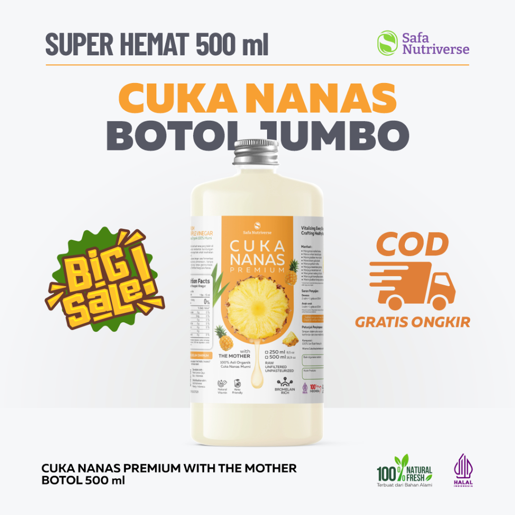 

Cuka Nanas 500ml Original with Mother/Cuka Nanas Organik Murni tanpa Campuran minuman kesehatan
