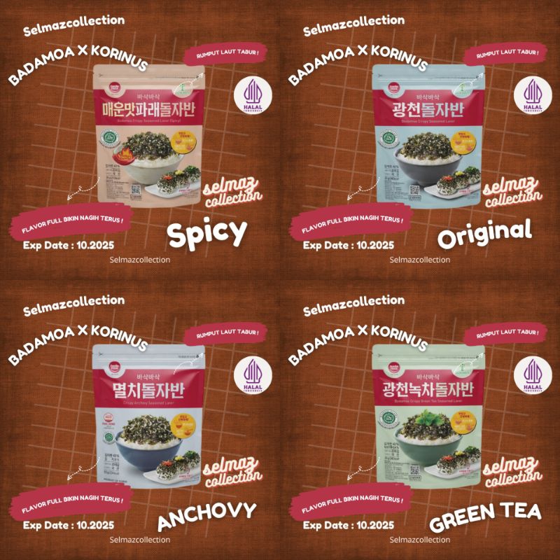 

Badamoa Crispy Seasoned Laver K-Badamoa Seasoned Crispy Laver Spicy Original Green Tea Anchovy 35 Gr Korinus Rumput Laut Tabur