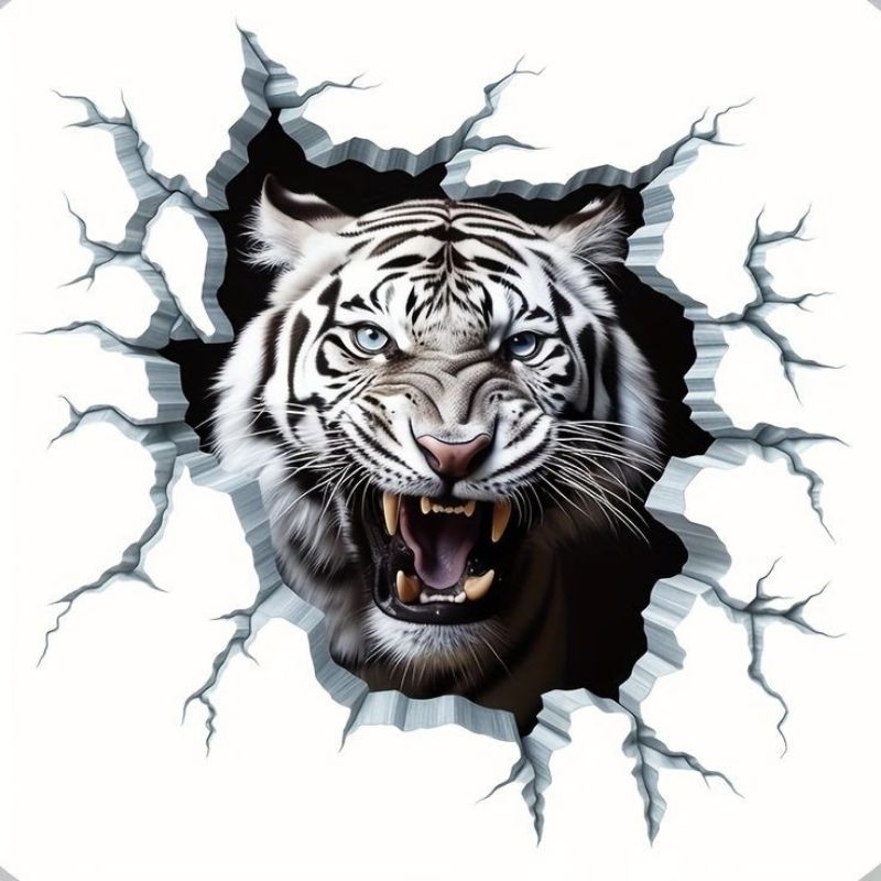 stiker gambar macan putih size 15x15 cm print cut