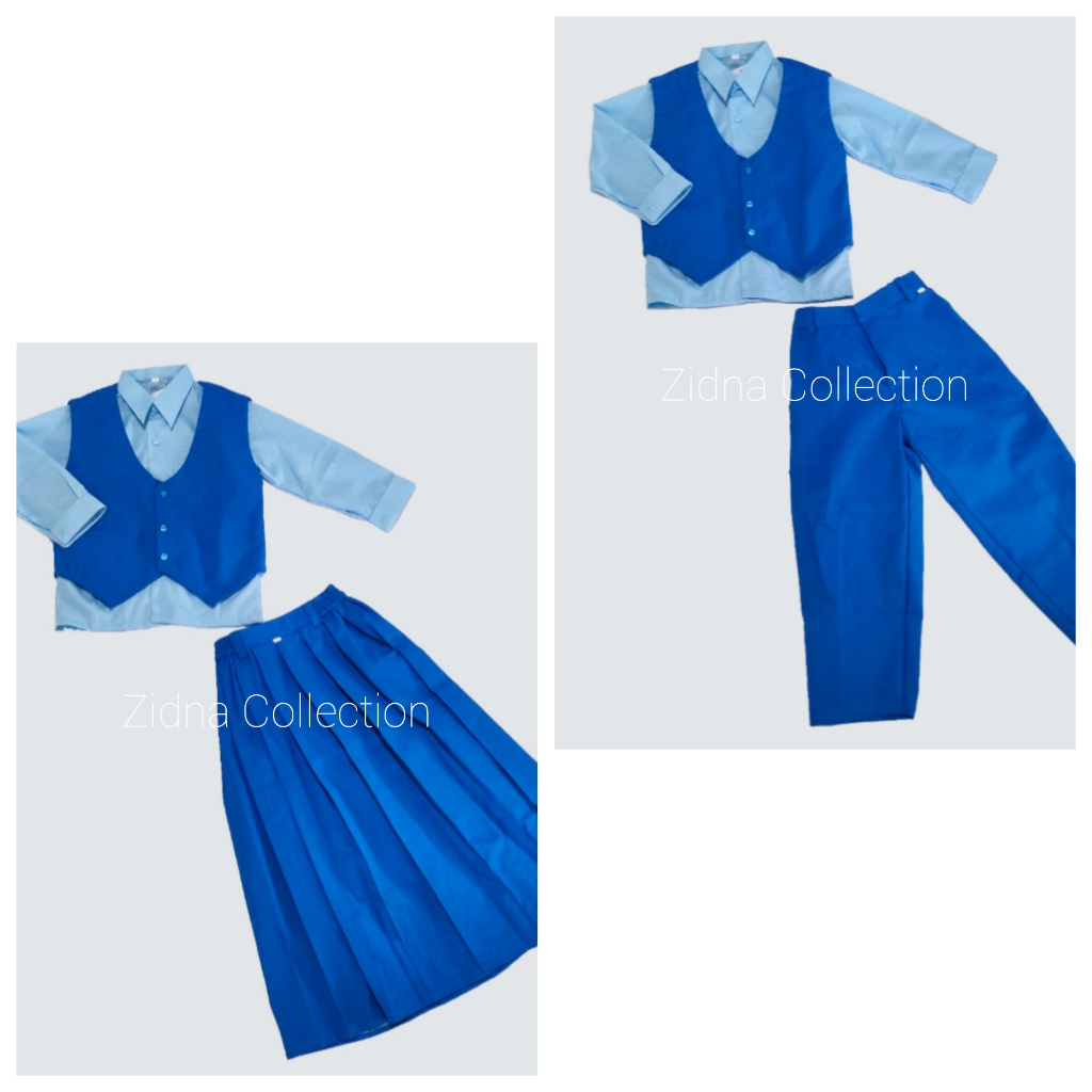 SETELAN BIRU BENHUR BIRU MUDA PANJANG Celanan dan Rok Seragam Sekolah Playgroup TK MI SD