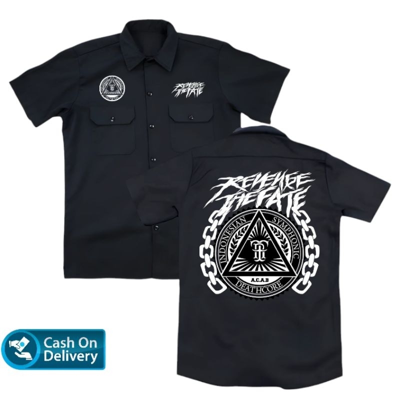 kemeja pendek hitam metal RTF original distro | kemeja WORKSHIRT metal REVENGE THE FEAT distro bandu