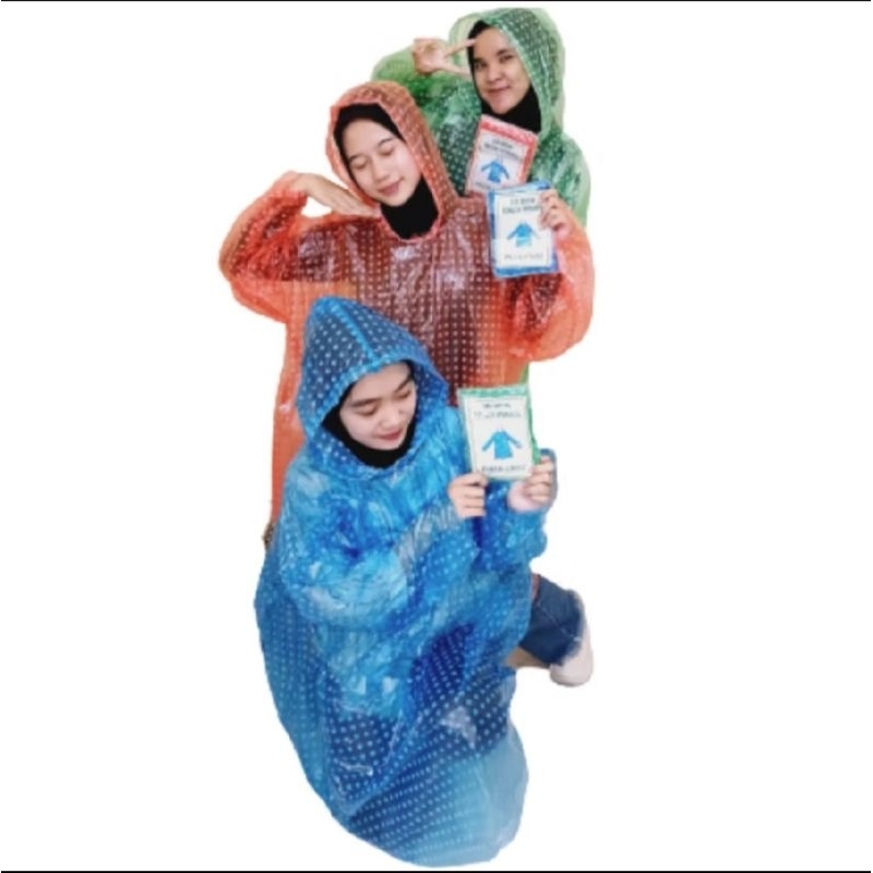 jas hujan plastik polkadot HDPE lengan panjang