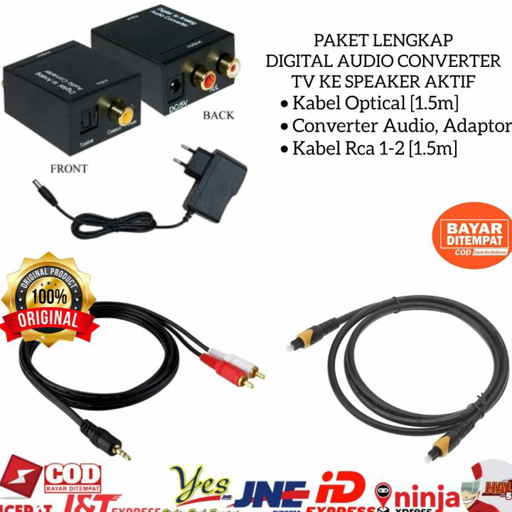 PAKET LENGKAP AUDIO CONVERTER DARI TV KE SPEAKER AKTIF HOME THEATER  DIGITAL TO ANALOG AUDIO CONVERT
